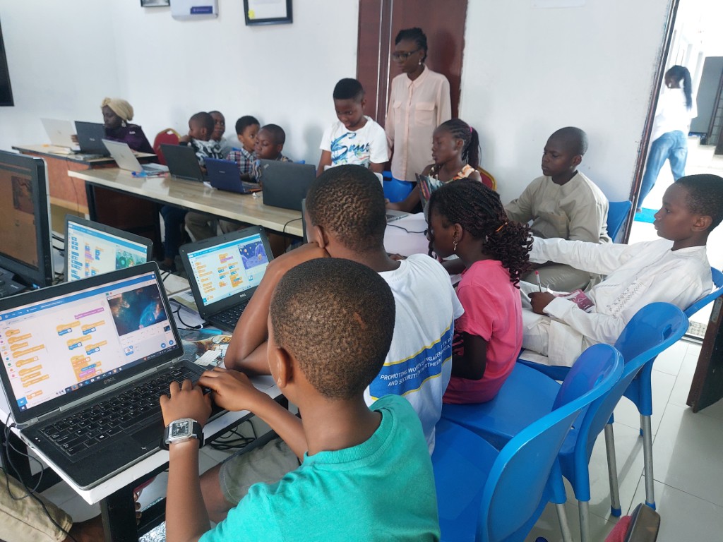 Kids developing virtual reality games and filters
